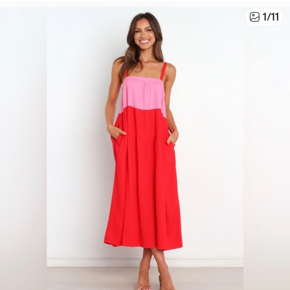 Petal and Pup Aliana Pink Splice Linen Dress